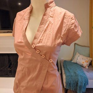 Light Pale Pink Band Collar Asymmetric Button Top